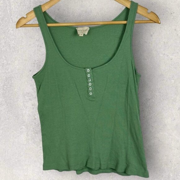 Sezane Green Kira Ribbed Tank Top Organic Cotton Lyocell Size XS Minimal French - Picture 2 of 10